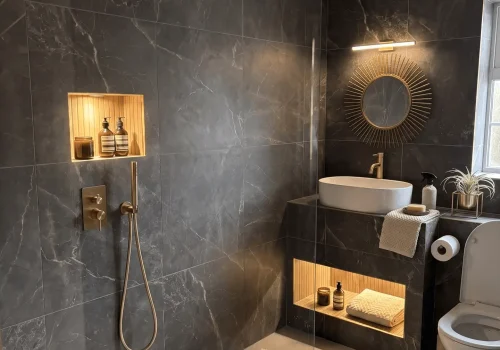 Modern Noir Luxury Marble Suite with Brushed Gold Accents - The Vero-2